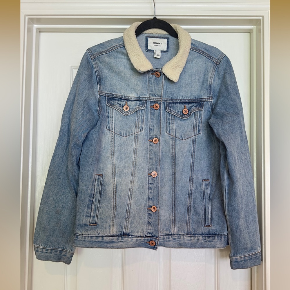 Forever 21 Denim Sherpa-Lined Collar Jacket